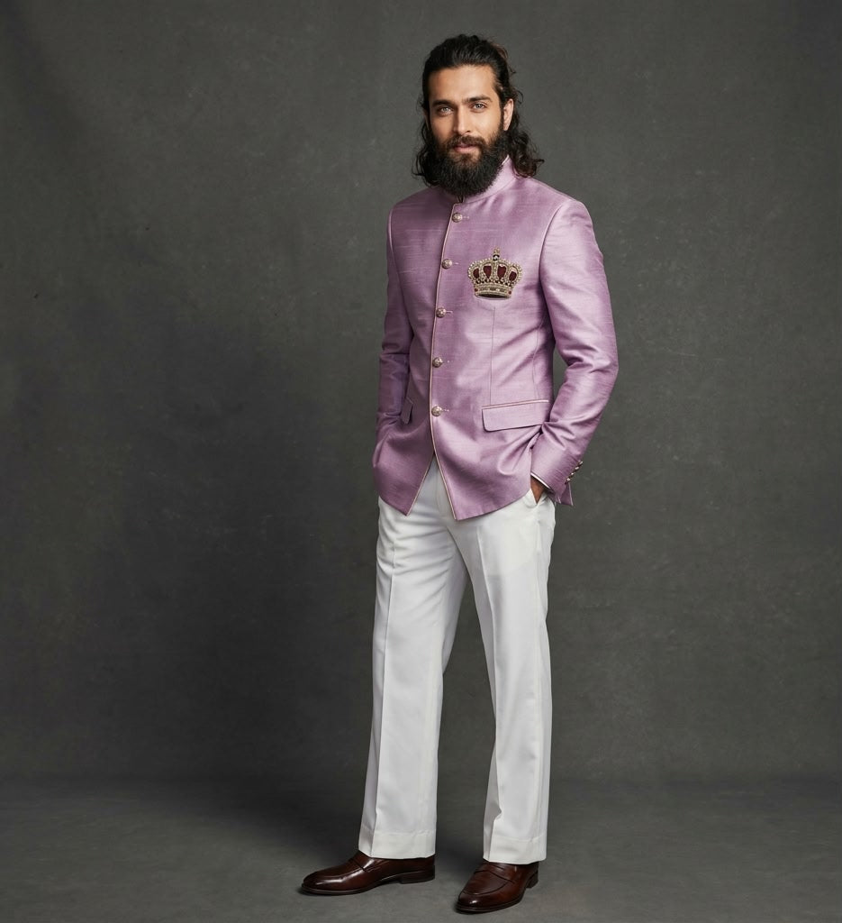 Luxury designer Jodhpuri suit crafted with premium fabric, intricate hand embroidery, and impeccable tailoring. A regal blend of heritage elegance and modern sophistication, perfect for weddings and grand celebrations.