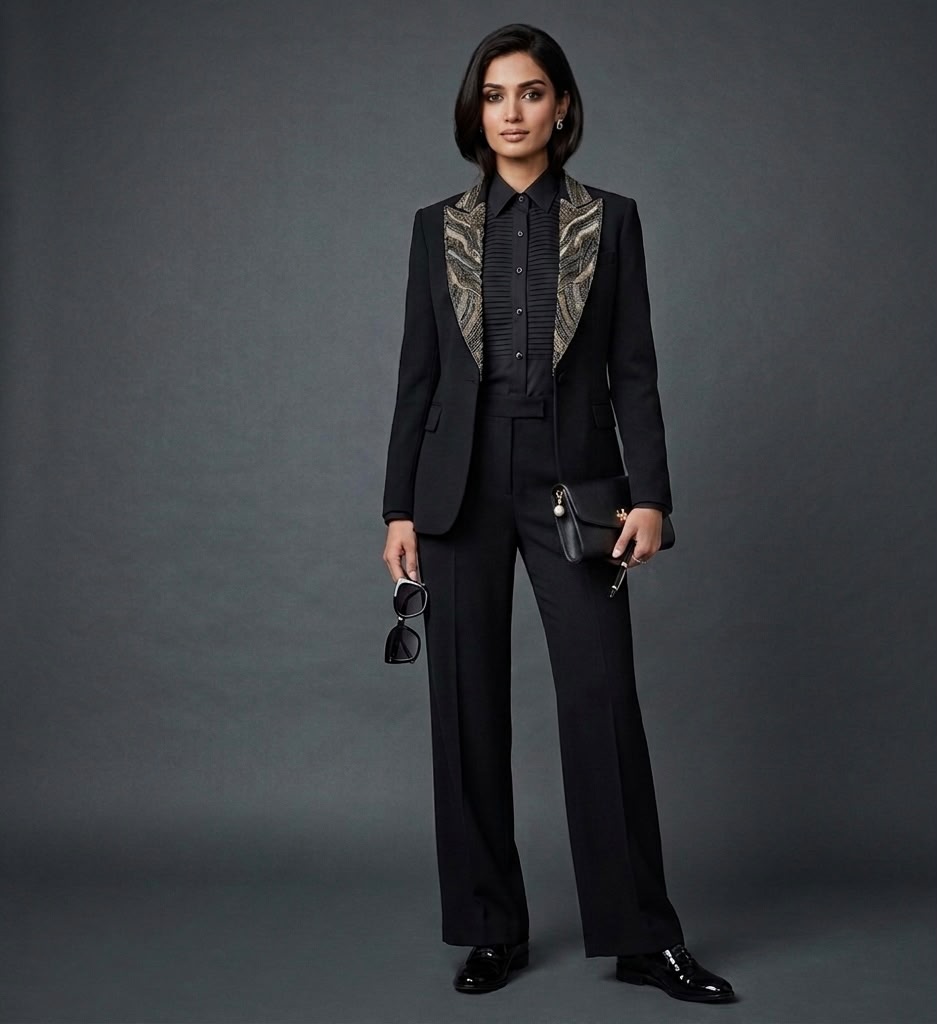 Premium women's business suits, corporate office wear, 2-piece suits, 3-piece suits, and designer blazers. Expertly tailored with luxury fabrics for executive style, workplace elegance, and professional sophistication.