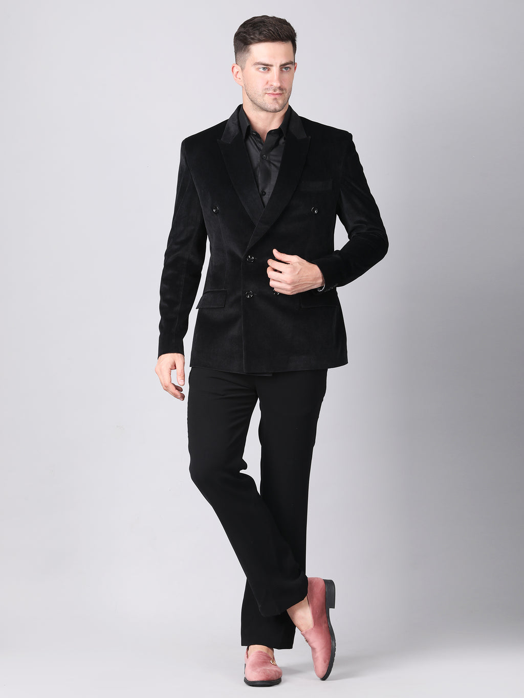 Luxury Black Velvet Double-Breasted Suit for Men | Designer Formal & Party Wear by P&H by Priyanshu