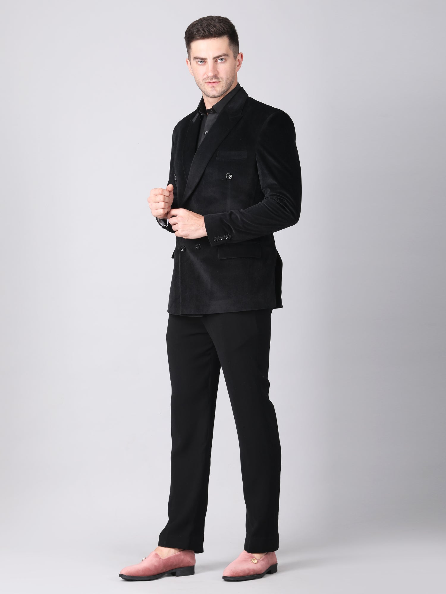 Luxury Black Velvet Double-Breasted Suit for Men | Designer Formal & Party Wear by P&H by Priyanshu