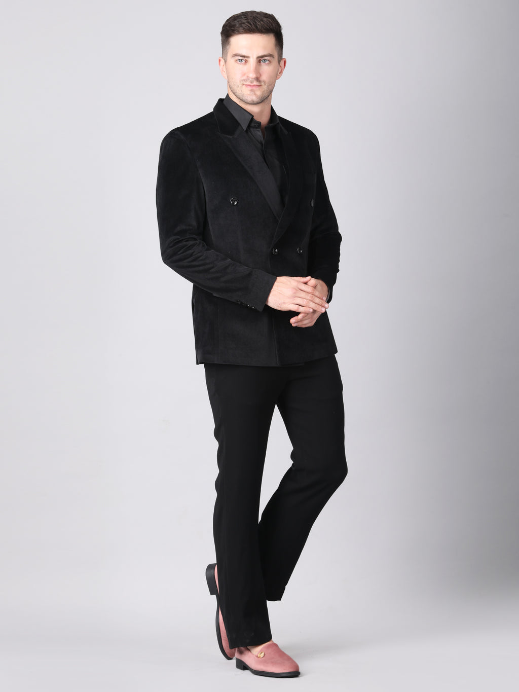 Luxury Black Velvet Double-Breasted Suit for Men | Designer Formal & Party Wear by P&H by Priyanshu