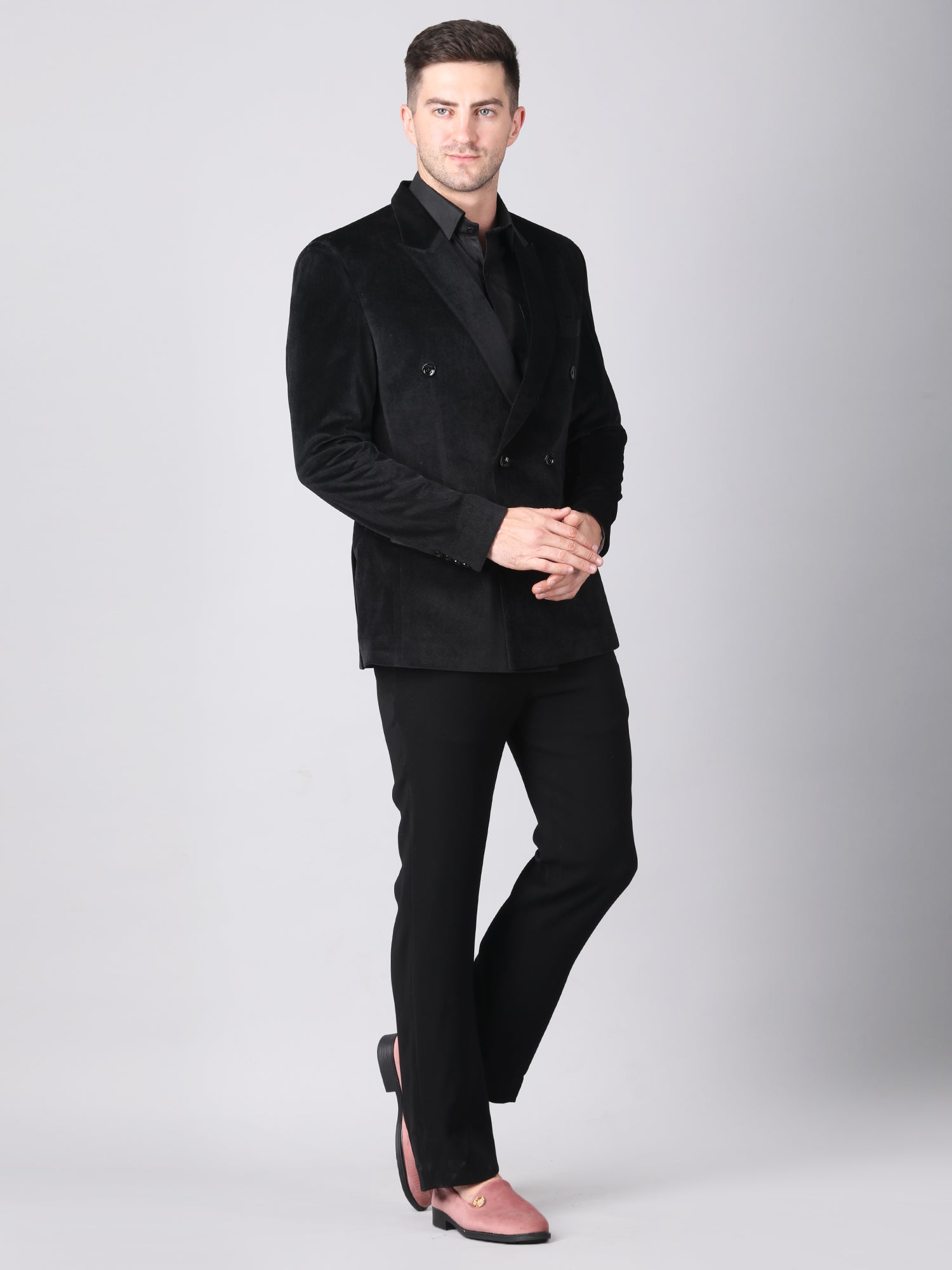 Luxury Black Velvet Double-Breasted Suit for Men | Designer Formal & Party Wear by P&H by Priyanshu