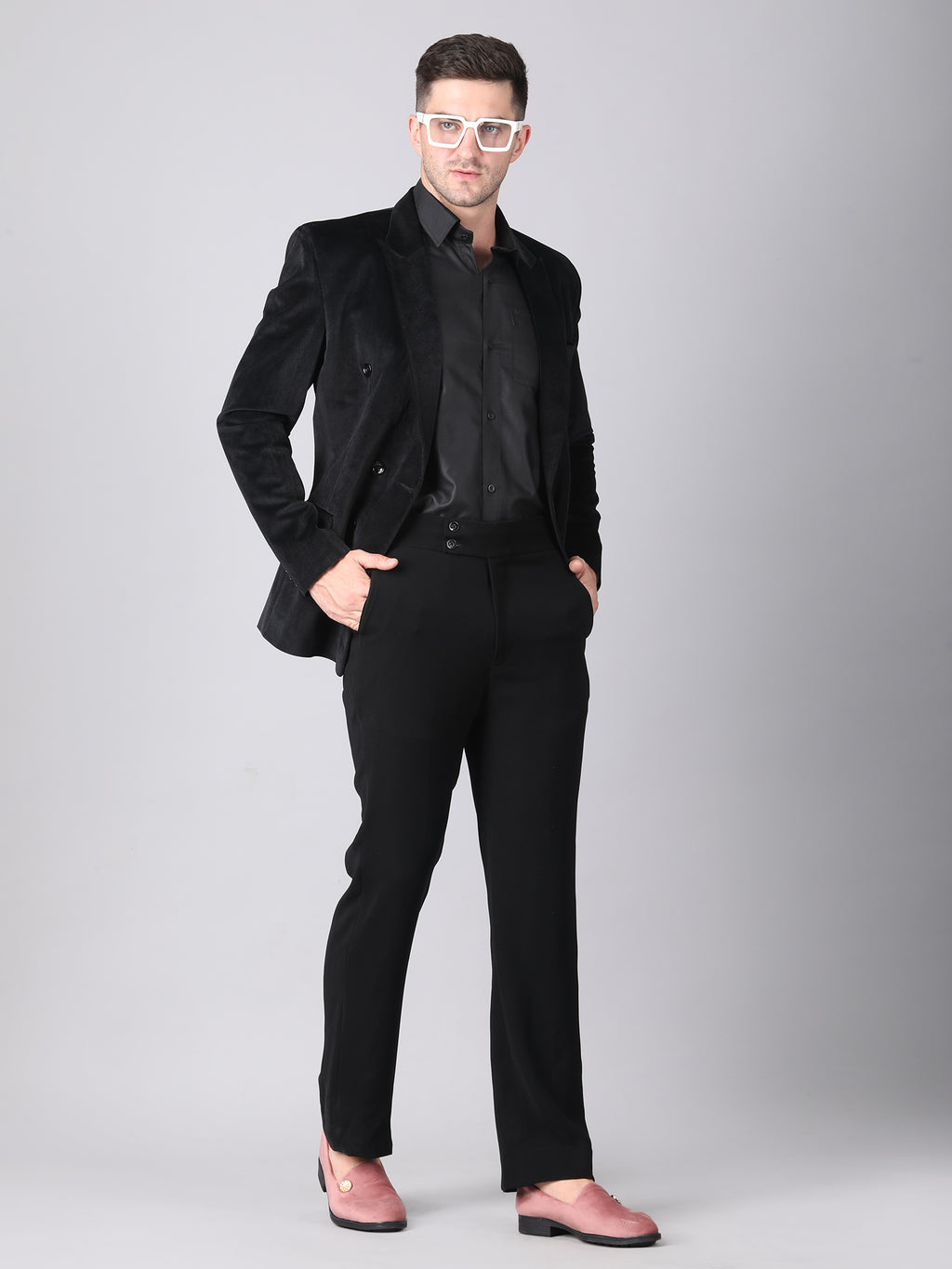Luxury Black Velvet Double-Breasted Suit for Men | Designer Formal & Party Wear by P&H by Priyanshu