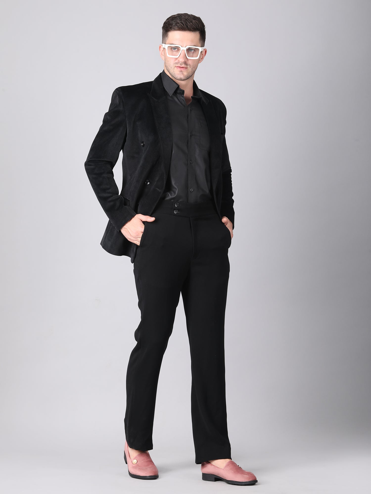 Luxury Black Velvet Double-Breasted Suit for Men | Designer Formal & Party Wear by P&H by Priyanshu