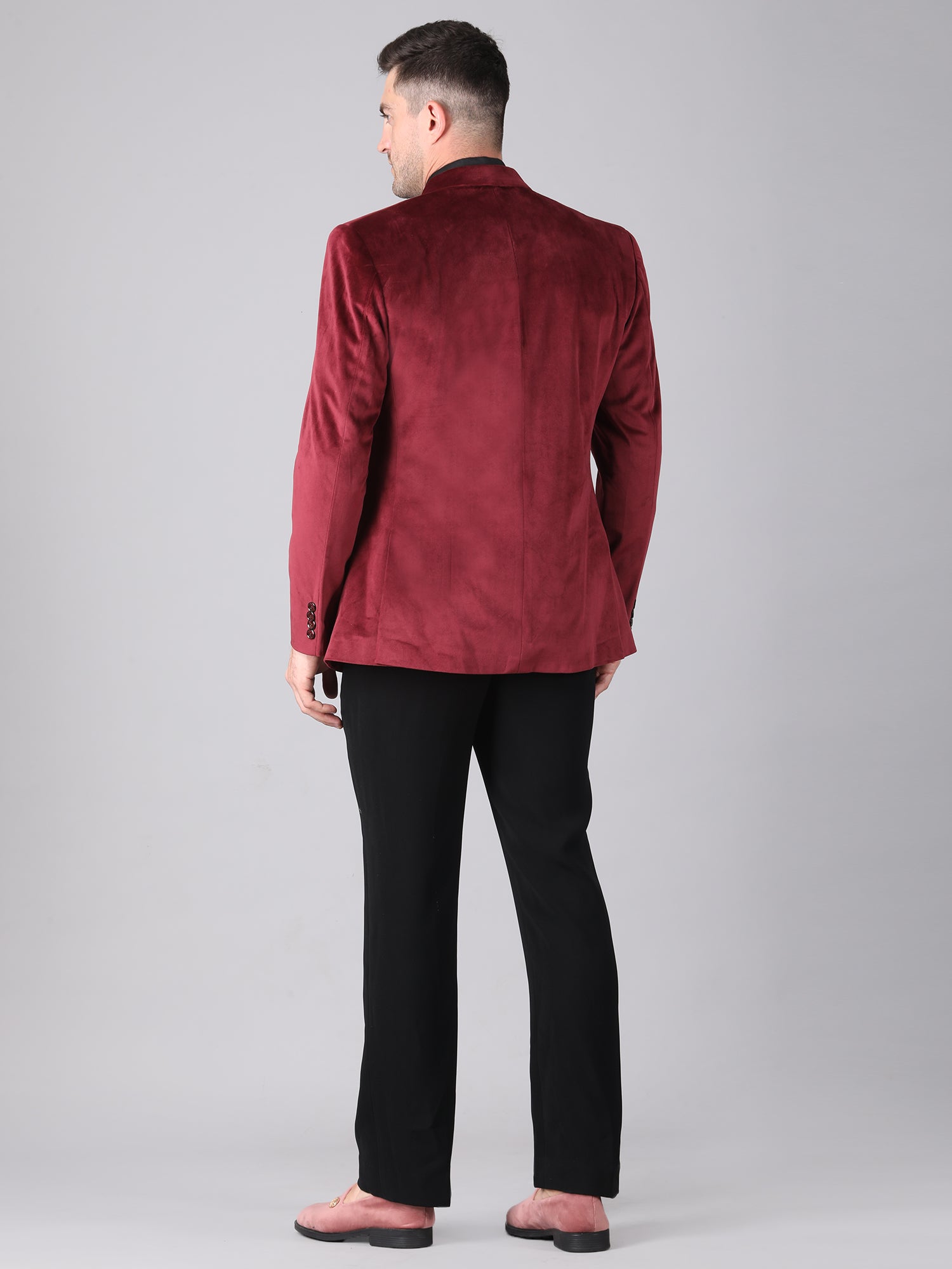 Royal Wine Velvet – Double-Breasted Suit with Black Pant