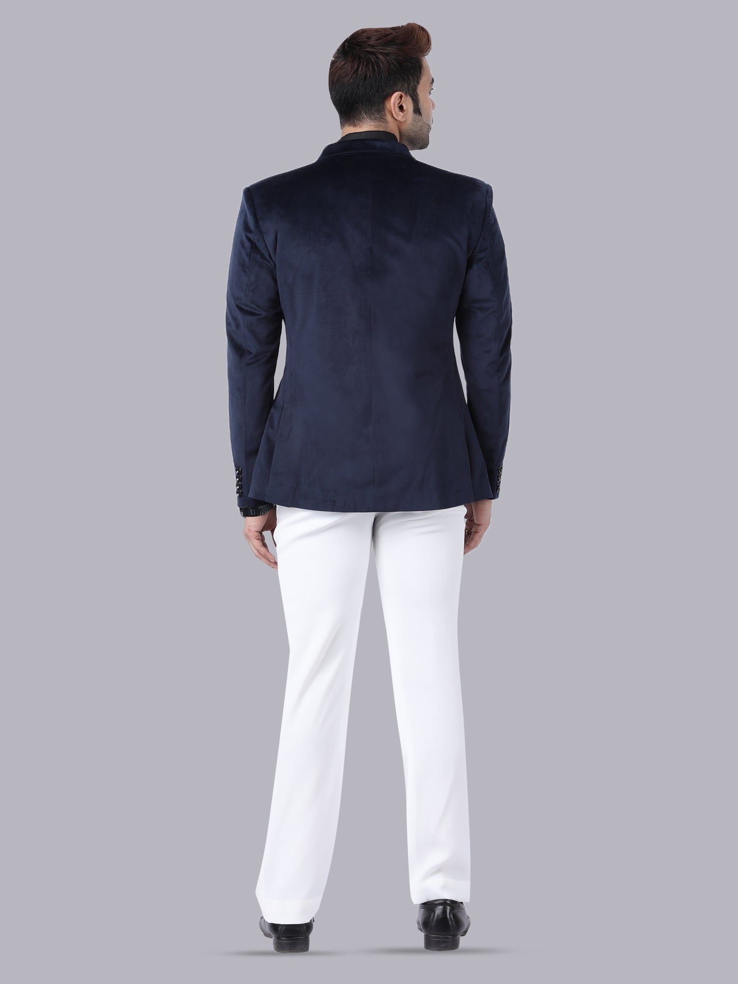 Luxury Blue Velvet Double-Breasted Suit with White Pant | Designer Formal & Party Wear by P&H by Priyanshu