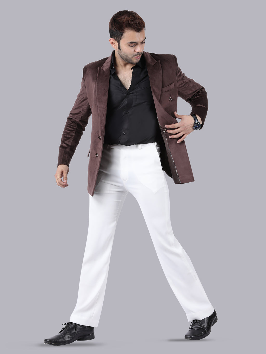 Brown Royale – Double-Breasted Suit with White Pant