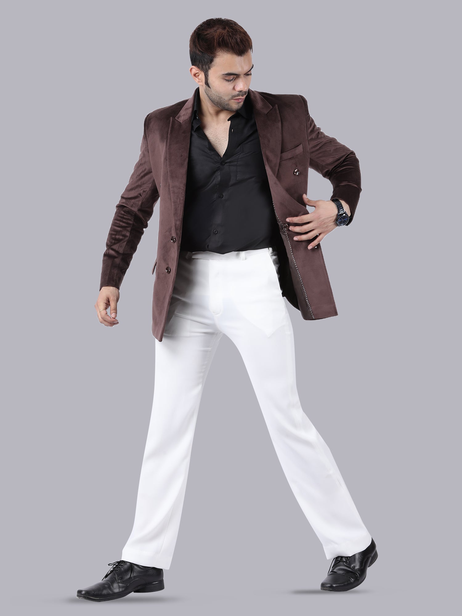Brown Royale – Double-Breasted Suit with White Pant