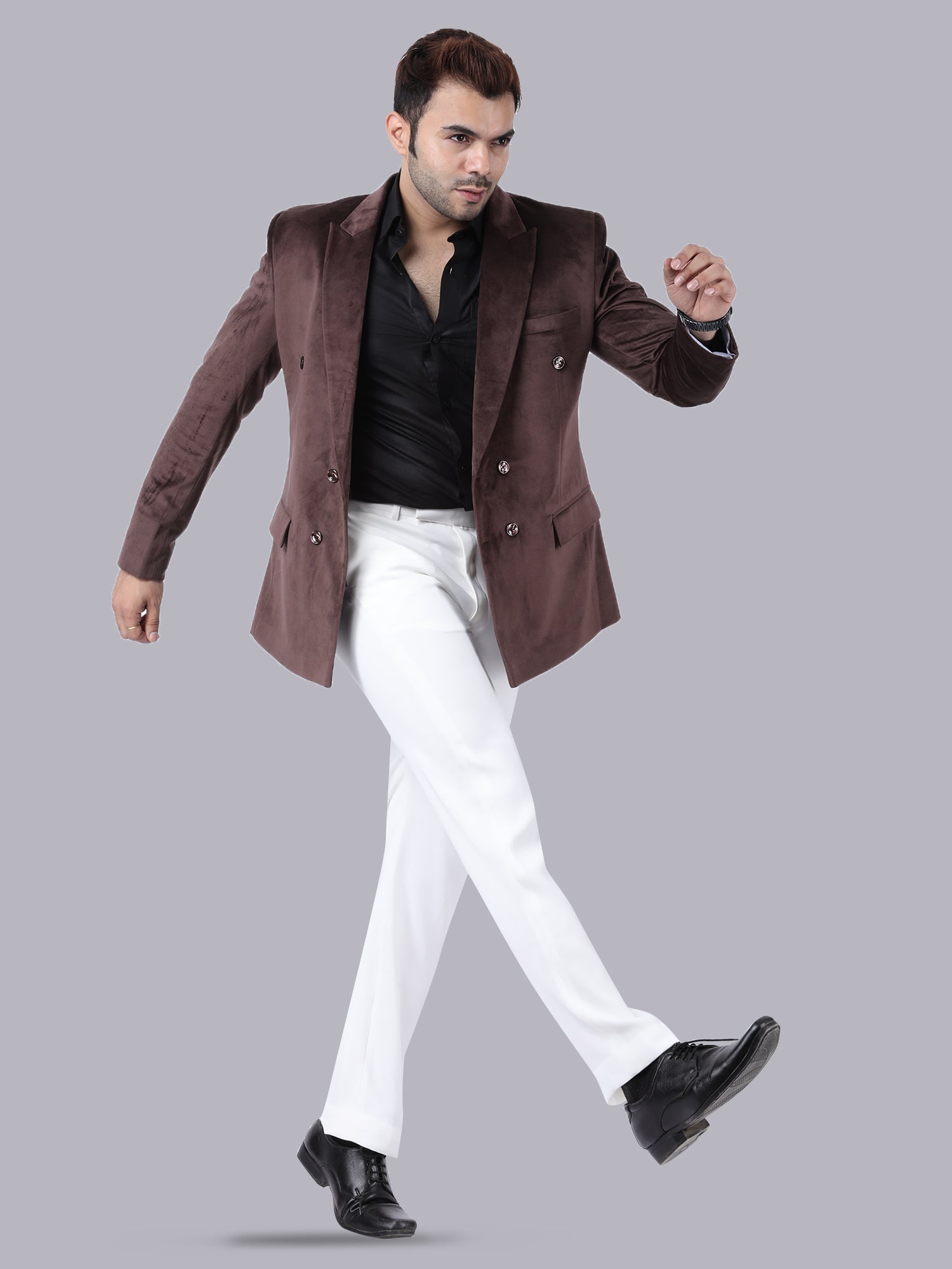 Brown Royale – Double-Breasted Suit with White Pant