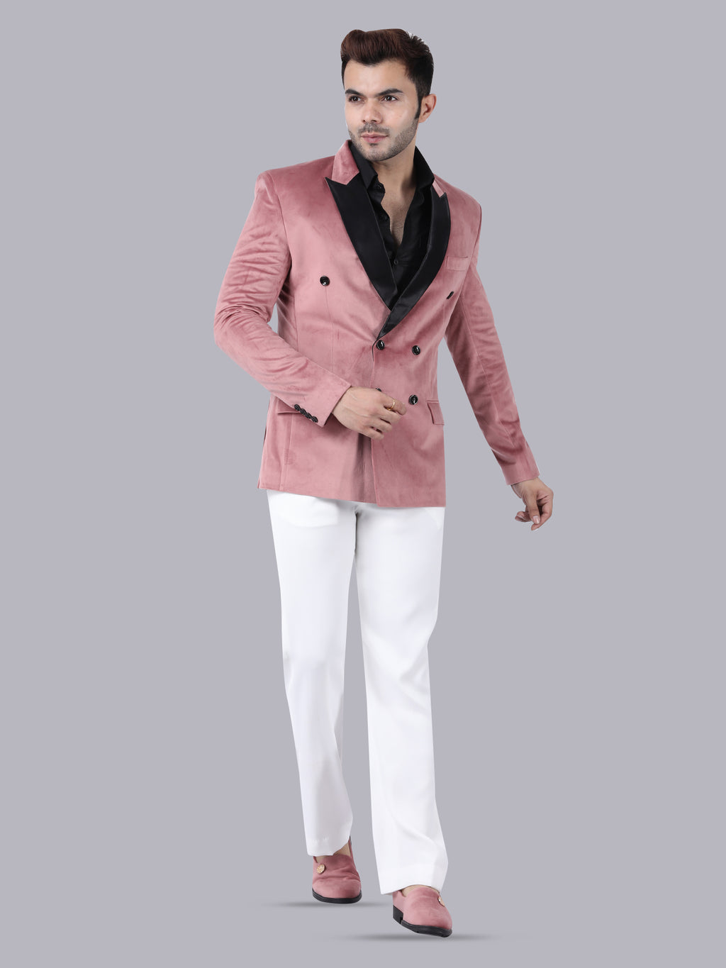 Pink Royale – Tuxedo with White Pant & Black Lapel
