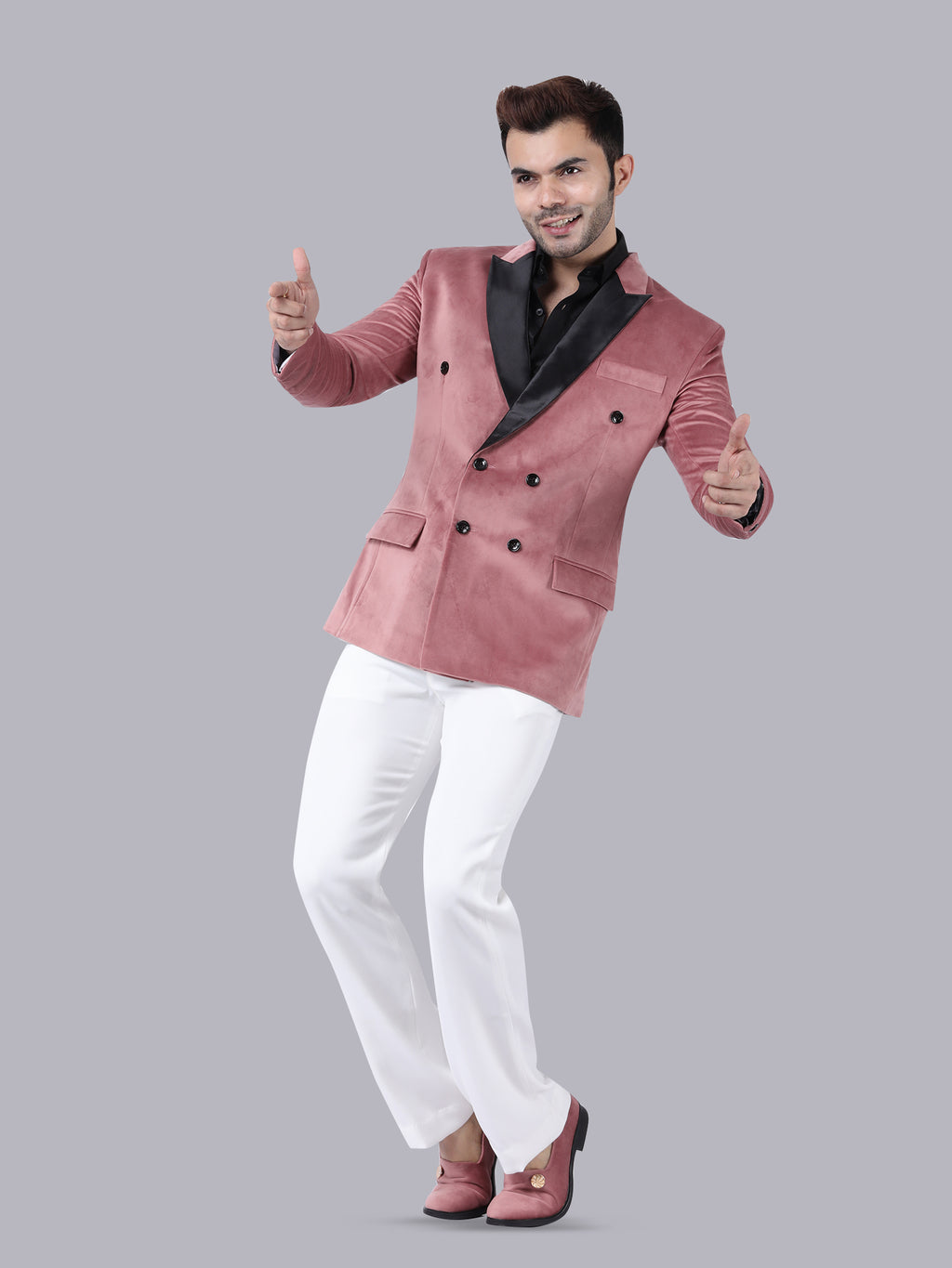 Pink Royale – Tuxedo with White Pant & Black Lapel