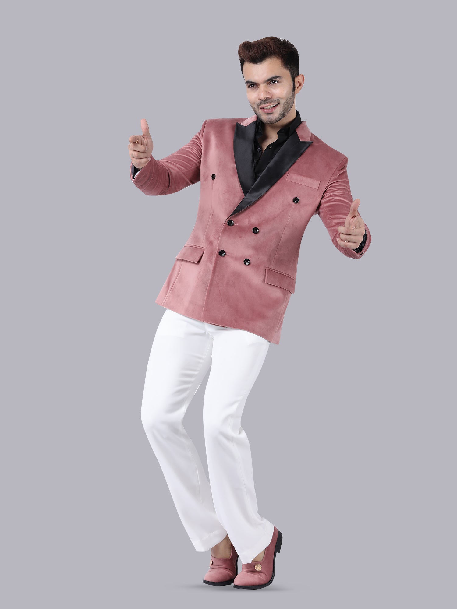 Pink Royale – Tuxedo with White Pant & Black Lapel