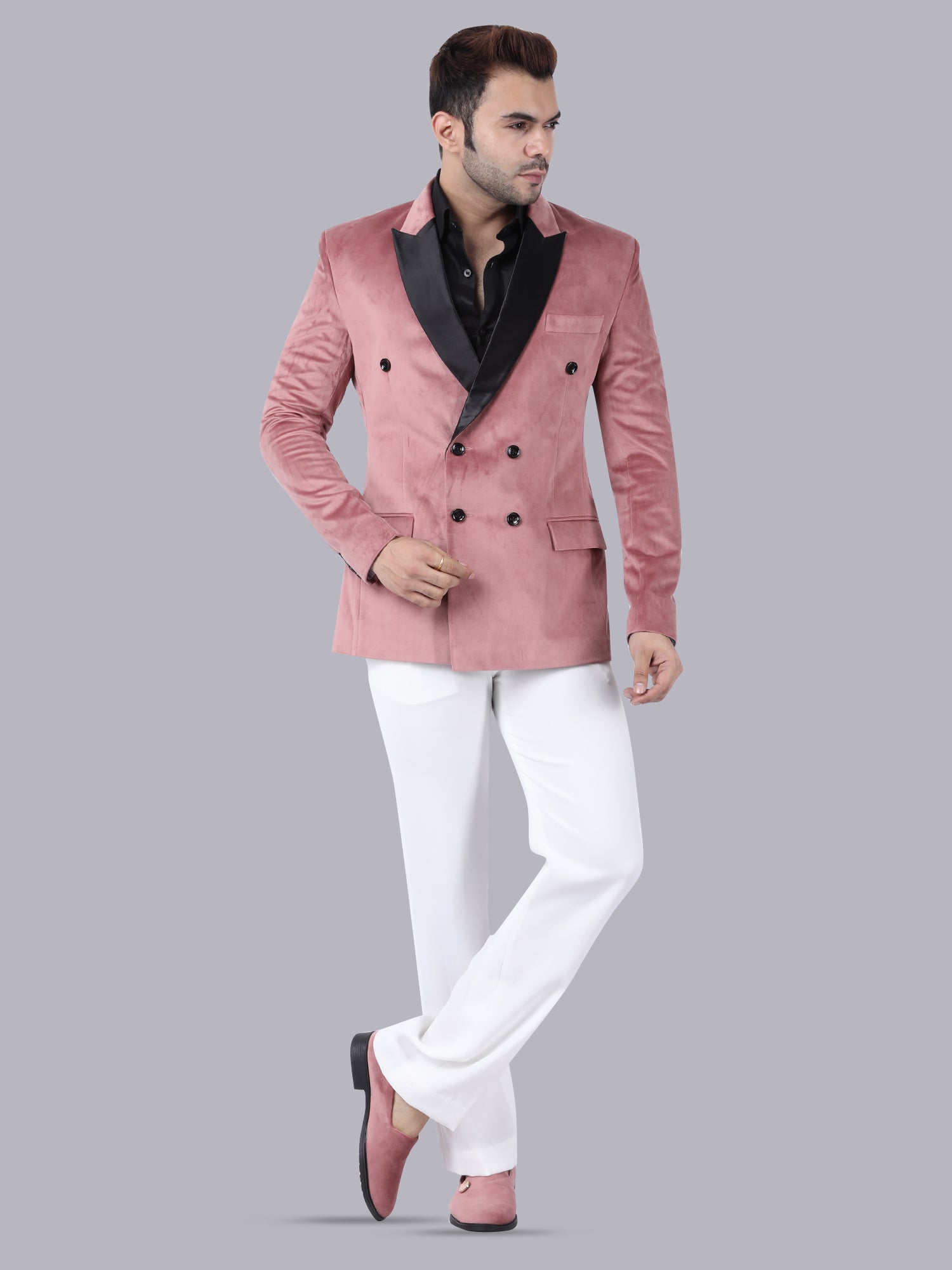 Pink Royale – Tuxedo with White Pant & Black Lapel