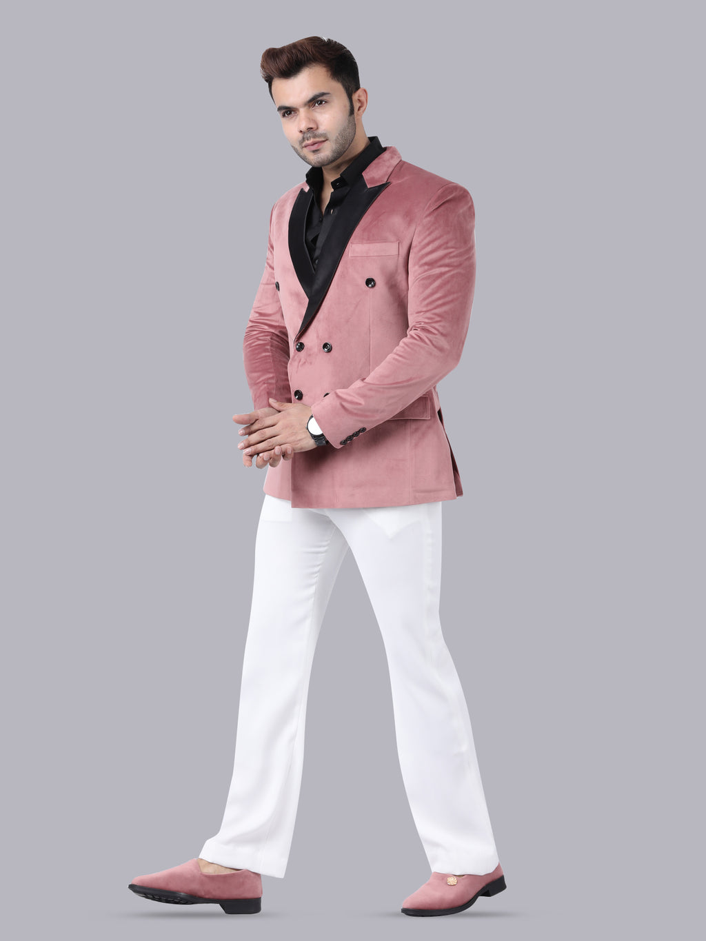 Pink Royale – Tuxedo with White Pant & Black Lapel
