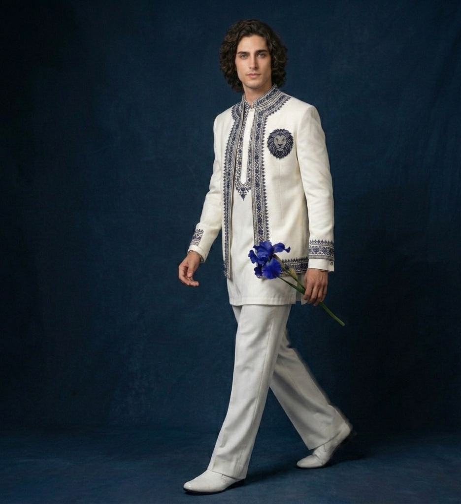 Luxury Ivory Kurta Jacket Set for Men | Lion Crest Embroidered Wedding Outfit | P&H BY PRIYANSHU