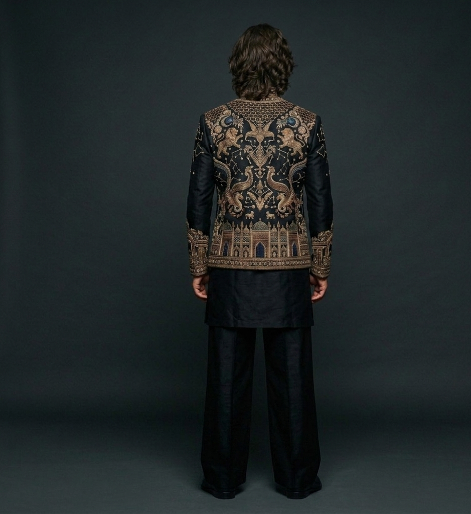 Luxury Black Embroidered Kurta Jacket Set for Men | Designer Wedding Wear | P&H BY PRIYANSHU