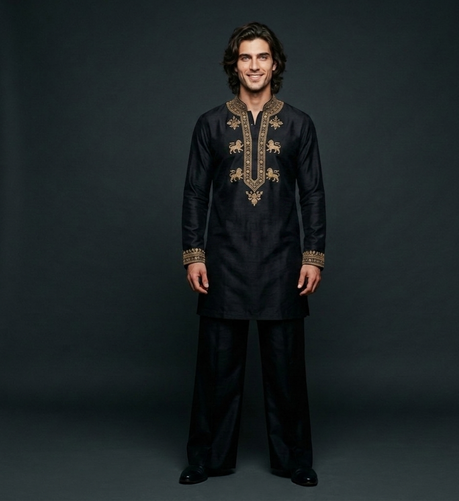 Luxury Black Embroidered Kurta Jacket Set for Men | Designer Wedding Wear | P&H BY PRIYANSHU