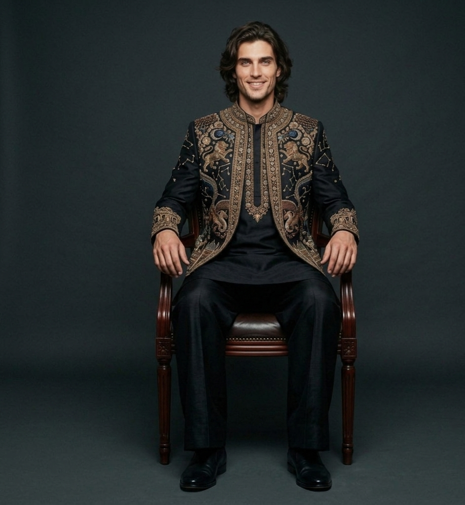 Luxury Black Embroidered Kurta Jacket Set for Men | Designer Wedding Wear | P&H BY PRIYANSHU