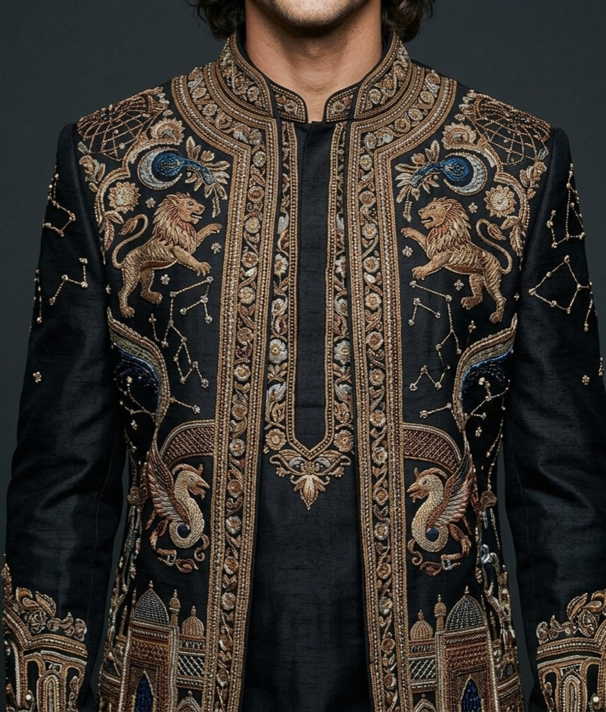 Luxury Black Embroidered Kurta Jacket Set for Men | Designer Wedding Wear | P&H BY PRIYANSHU