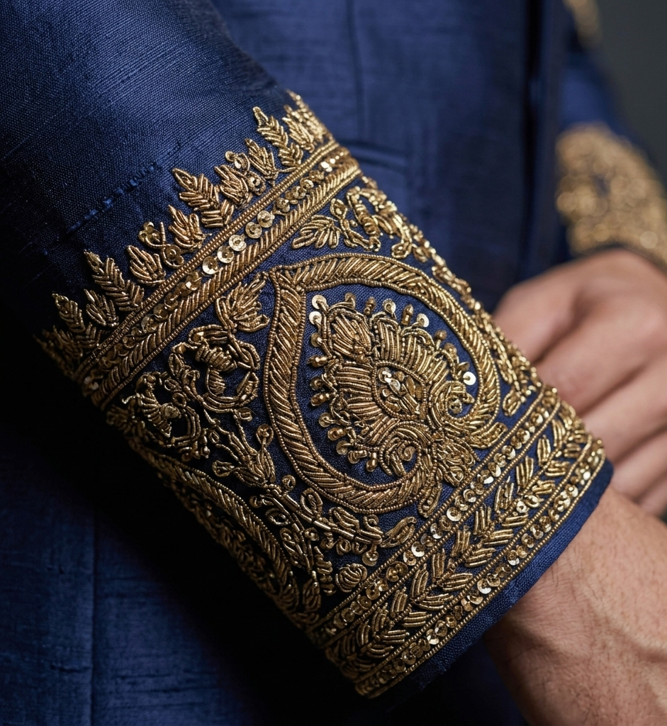 Luxury Midnight Blue Jodhpuri Suit for Men | Hand Embroidered Designer Wedding Suit | P&H BY PRIYANSHU