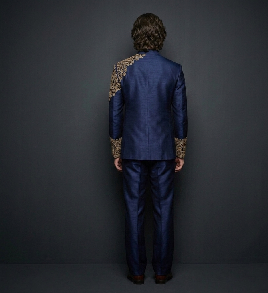 Luxury Midnight Blue Jodhpuri Suit for Men | Hand Embroidered Designer Wedding Suit | P&H BY PRIYANSHU