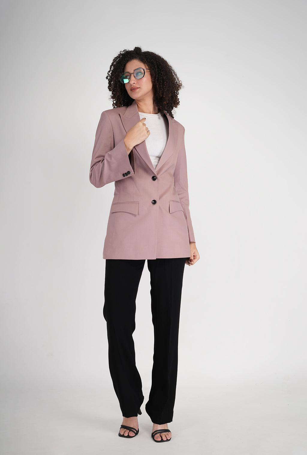 Luxury Pink Single-Breasted Blazer with Black Bootcut Pant | Women’s Designer Office Wear by P&H by Priyanshu