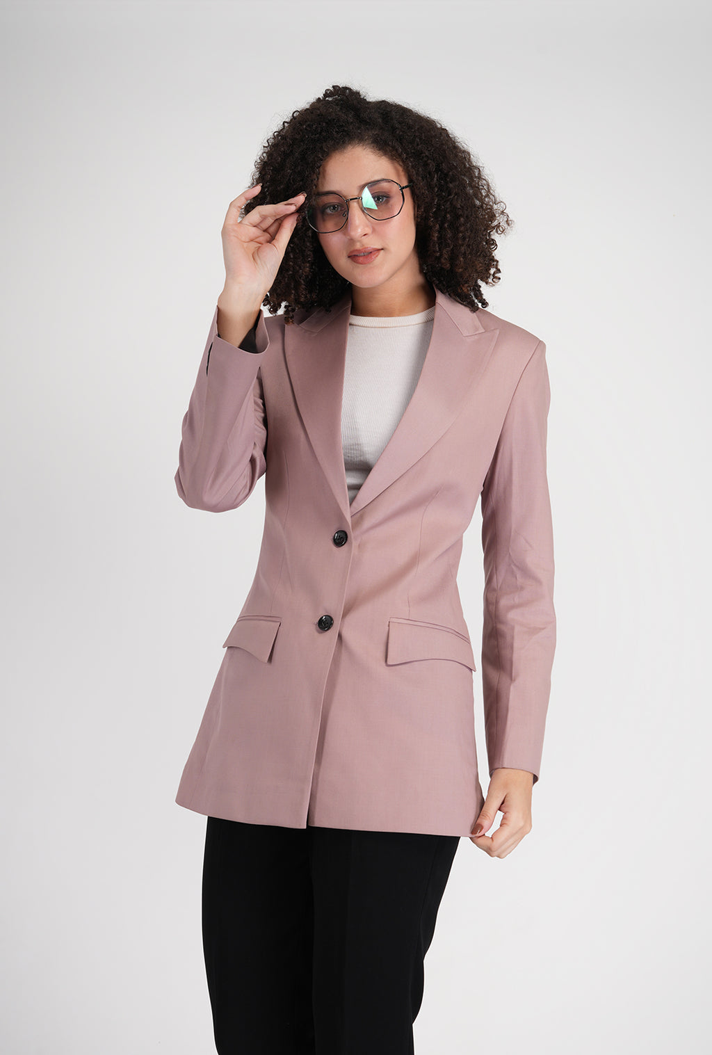 Luxury Pink Single-Breasted Blazer with Black Bootcut Pant | Women’s Designer Office Wear by P&H by Priyanshu