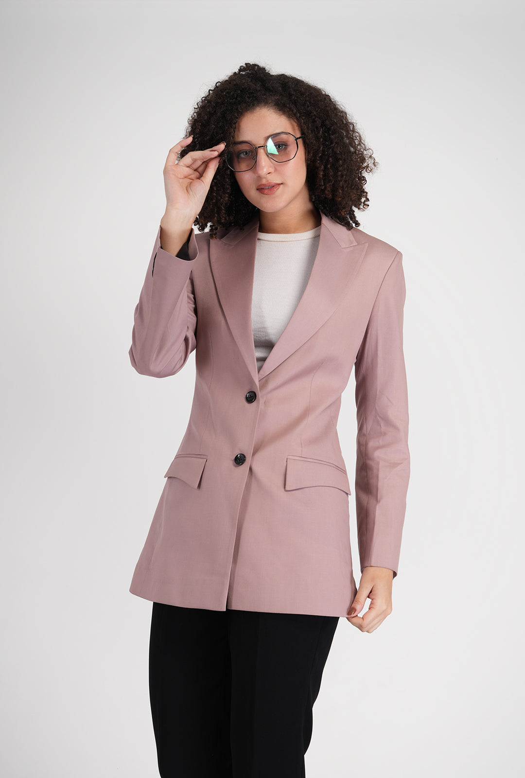 Luxury Pink Single-Breasted Blazer with Black Bootcut Pant | Women’s Designer Office Wear by P&H by Priyanshu