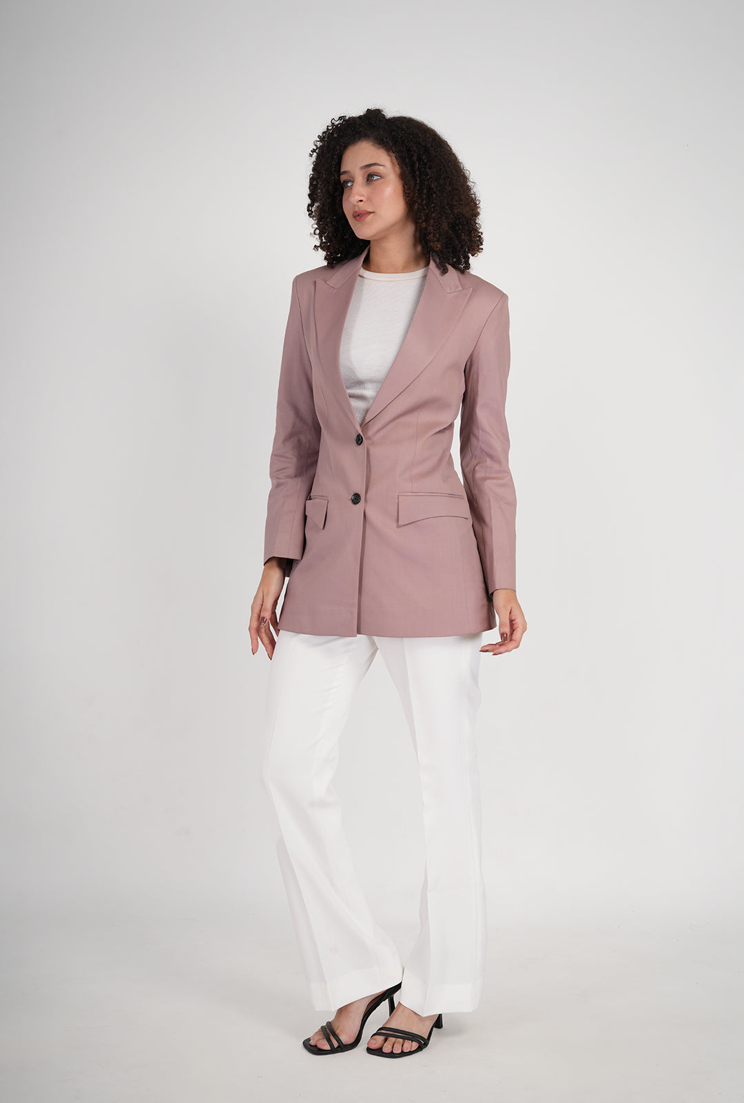 Luxury Pastel Pink Blazer & White Bootcut Pant Set for Women | Designer Office & Formal Wear by P&H by Priyanshu
