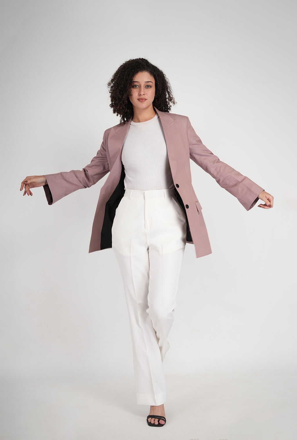 Luxury Pastel Pink Blazer & White Bootcut Pant Set for Women | Designer Office & Formal Wear by P&H by Priyanshu