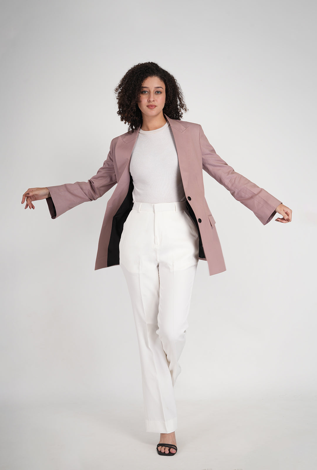 Luxury Pastel Pink Blazer & White Bootcut Pant Set for Women | Designer Office & Formal Wear by P&H by Priyanshu