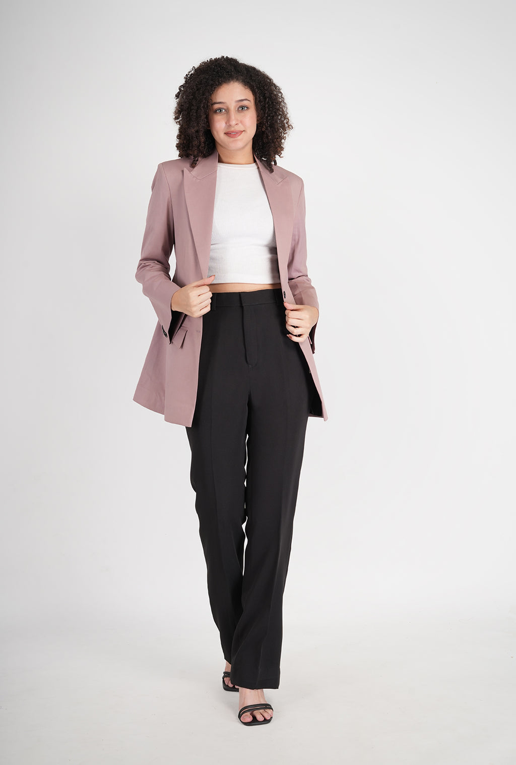 Luxury Pink Single-Breasted Blazer with Black Bootcut Pant | Women’s Designer Office Wear by P&H by Priyanshu