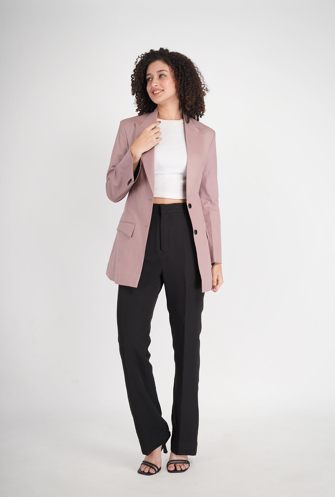 Luxury Pink Single-Breasted Blazer with Black Bootcut Pant | Women’s Designer Office Wear by P&H by Priyanshu