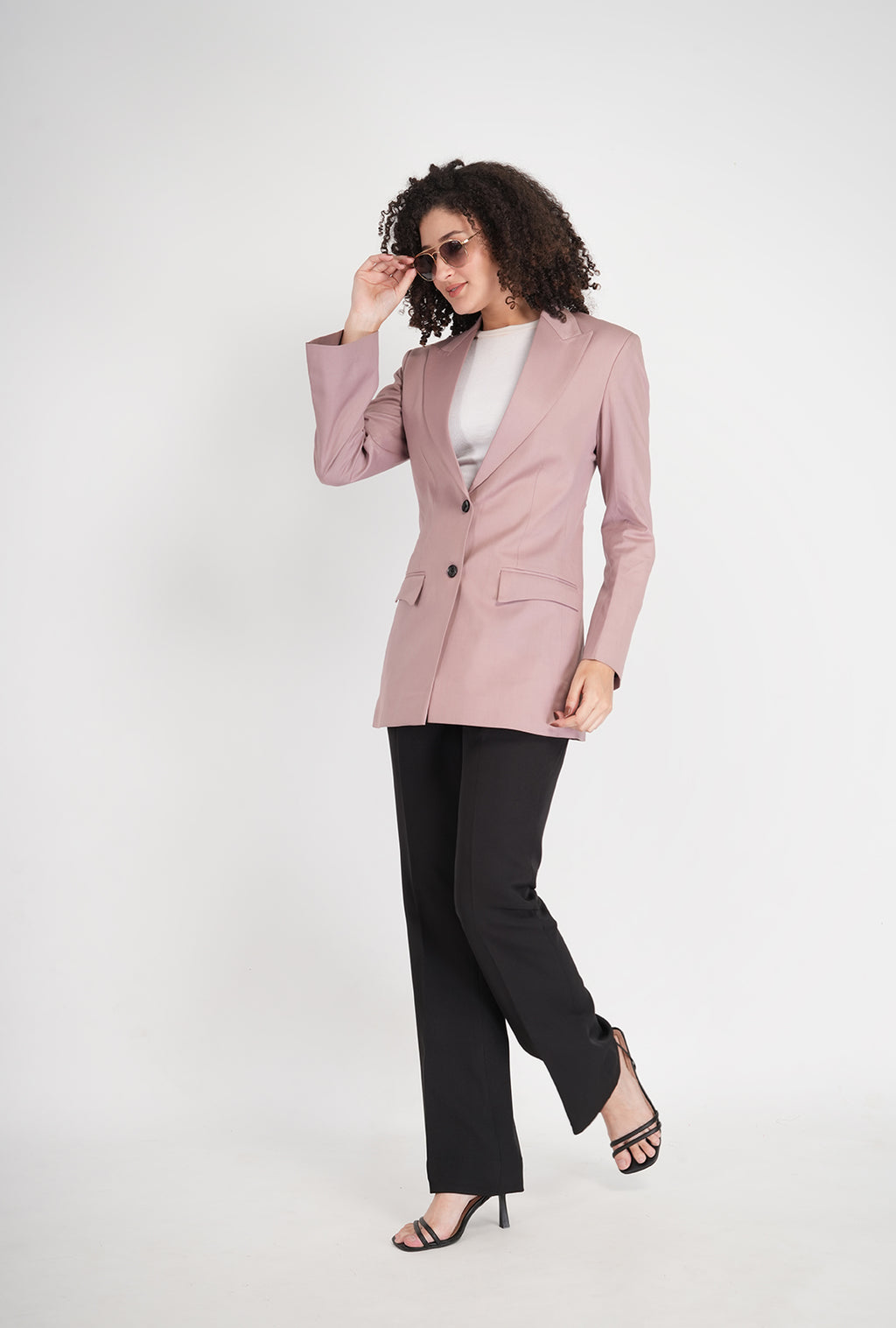 Luxury Pink Single-Breasted Blazer with Black Bootcut Pant | Women’s Designer Office Wear by P&H by Priyanshu