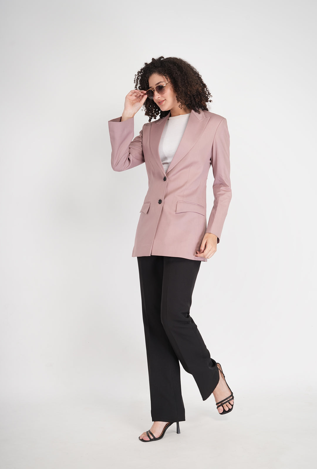 Luxury Pink Single-Breasted Blazer with Black Bootcut Pant | Women’s Designer Office Wear by P&H by Priyanshu