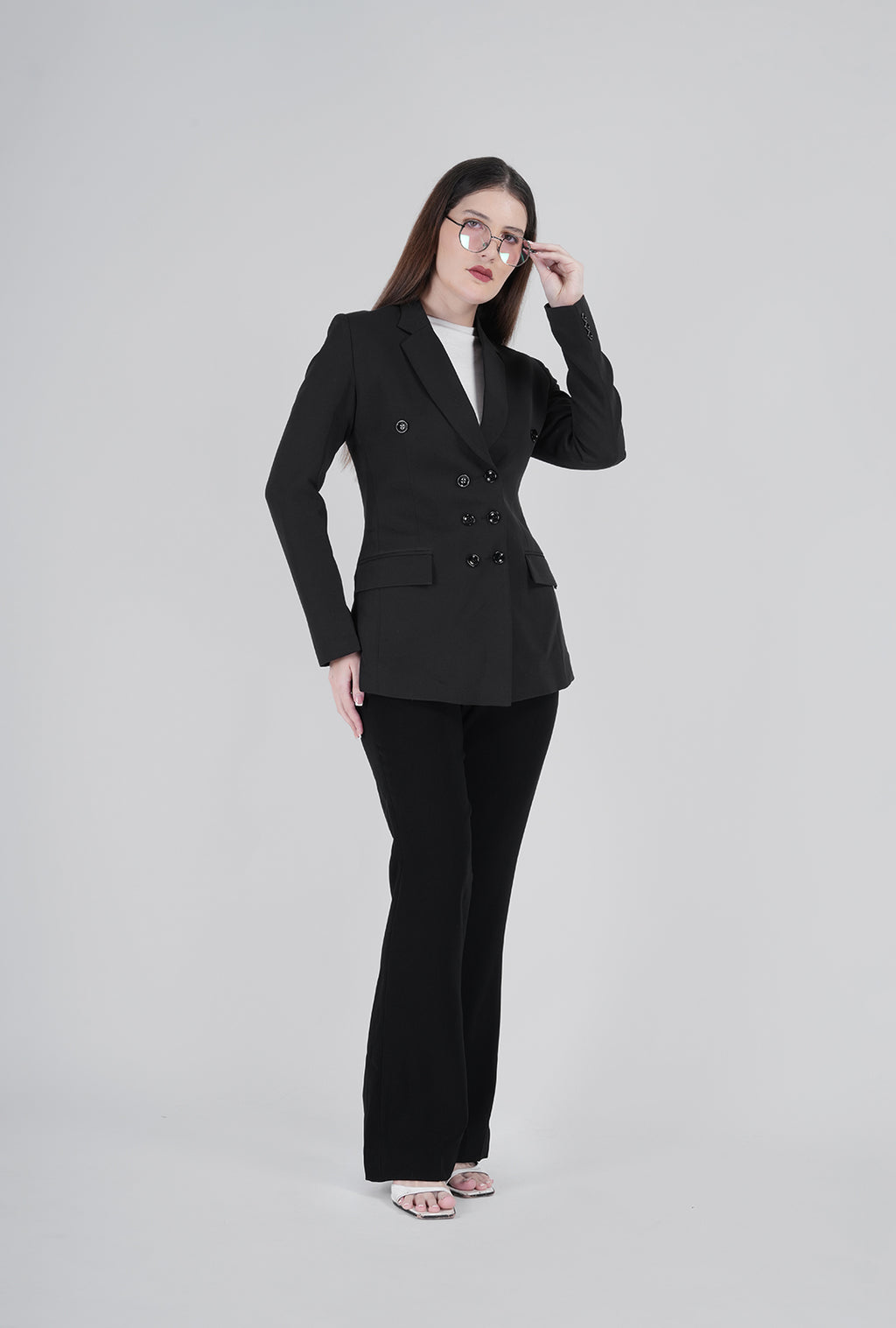 Luxury Black Double-Breasted Suit for Women | Designer Office & Formal Wear by P&H by Priyanshu