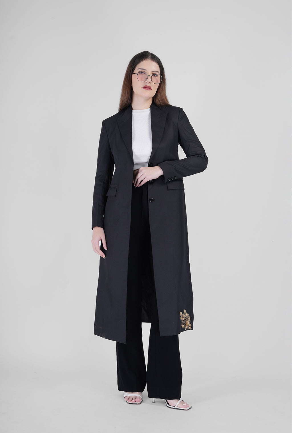 Olive Grace – Embroidered Long Coat Set