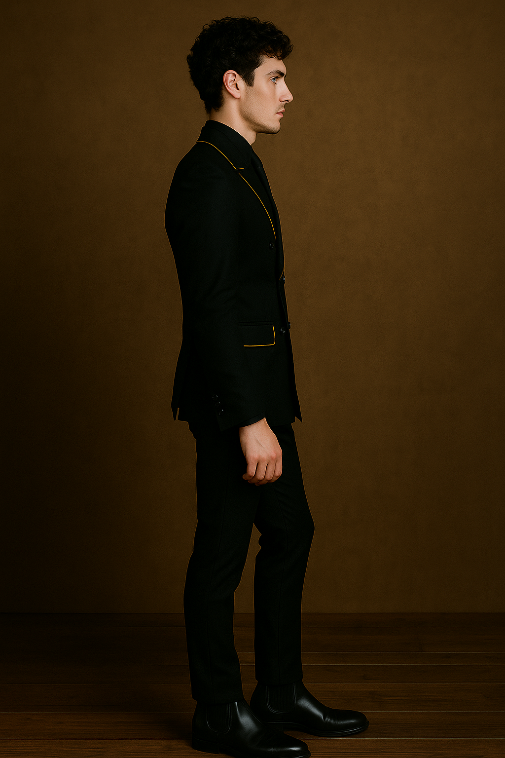 Black Double-Breasted Suit with Contrast Piping | P&H BY PRIYANSHU