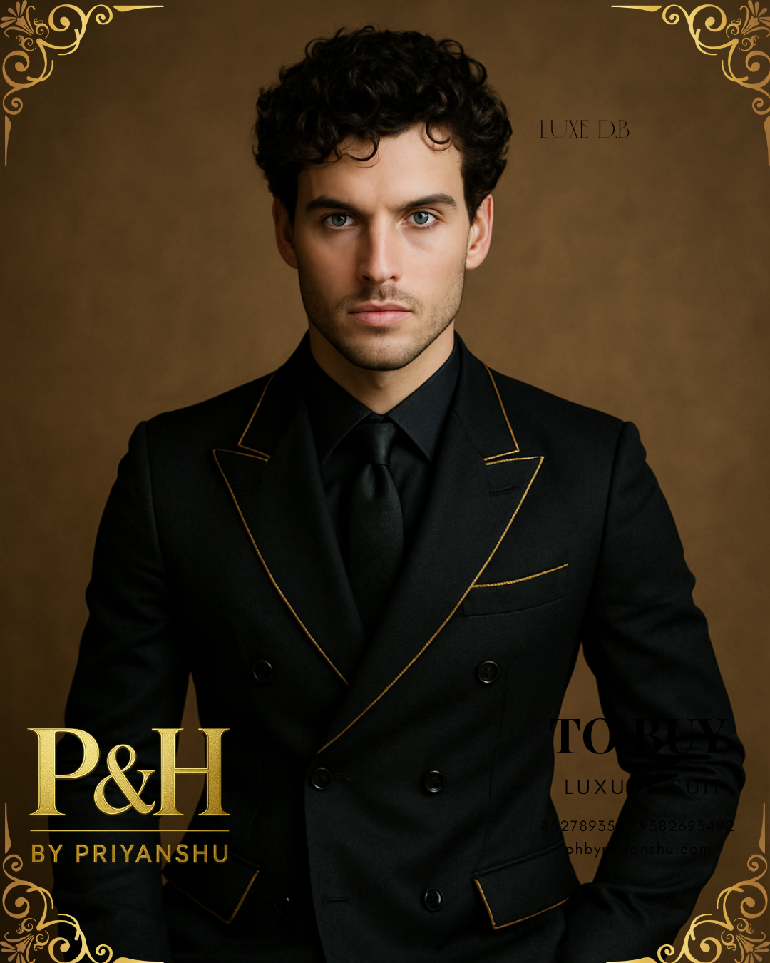 Black Double-Breasted Suit with Contrast Piping | P&H BY PRIYANSHU