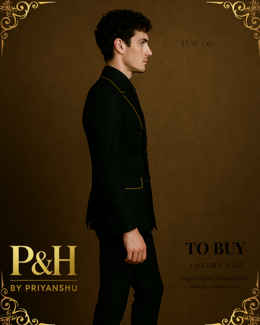 Black Double-Breasted Suit with Contrast Piping | P&H BY PRIYANSHU