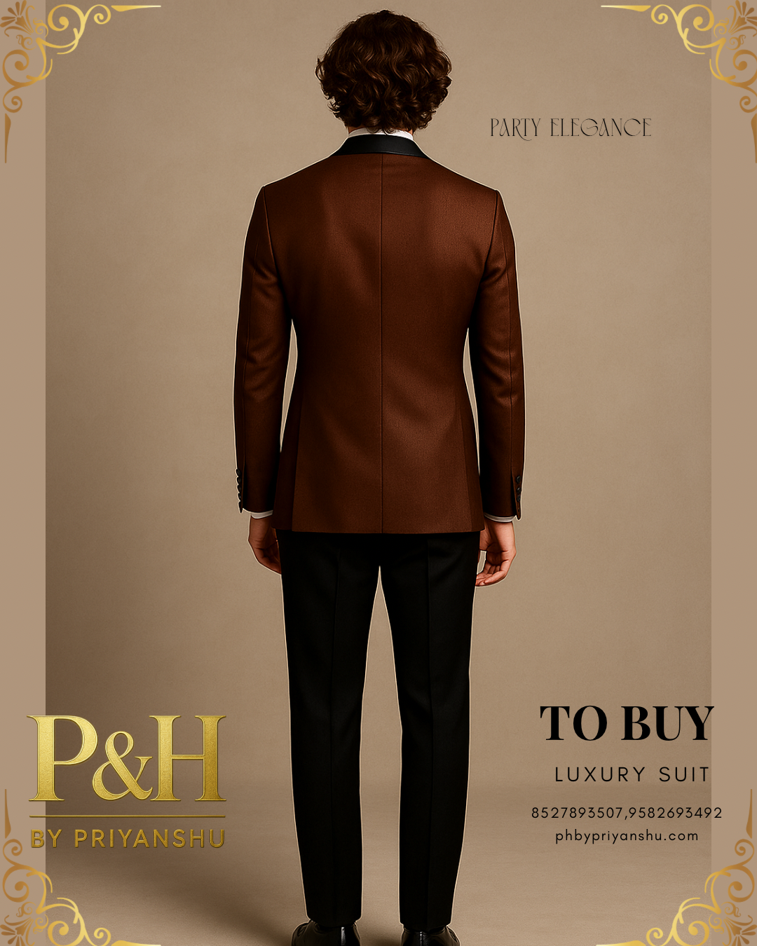 Brown Tuxedo with Black Lapels and Black Pants | P&H BY PRIYANSHU