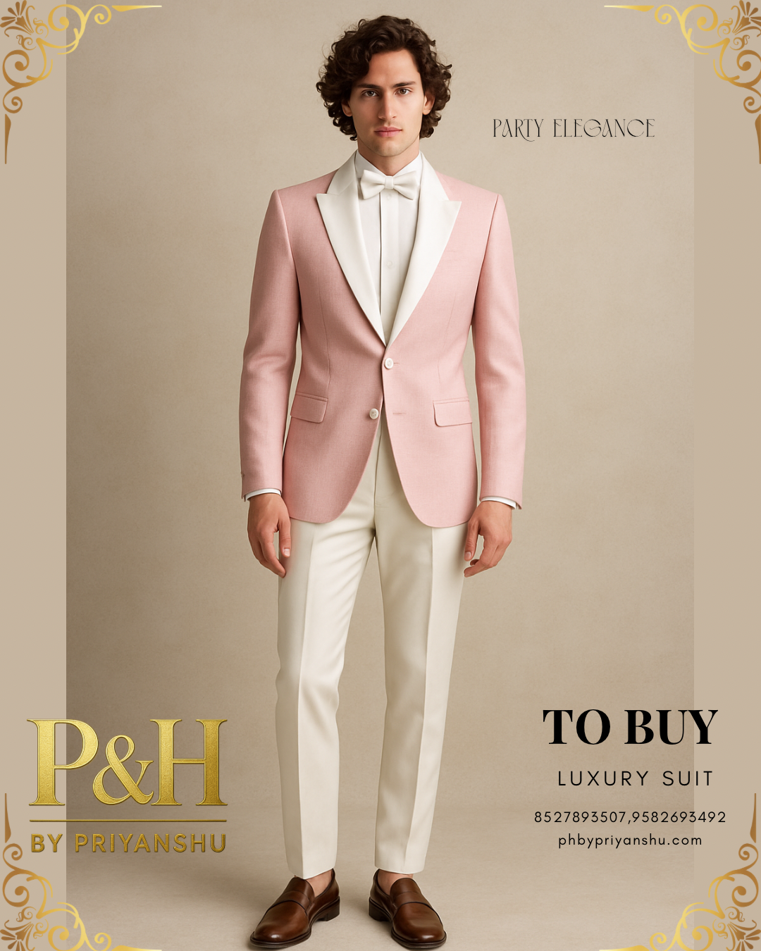 Pink Tuxedo with White Lapel and White Pants | P&H BY PRIYANSHU