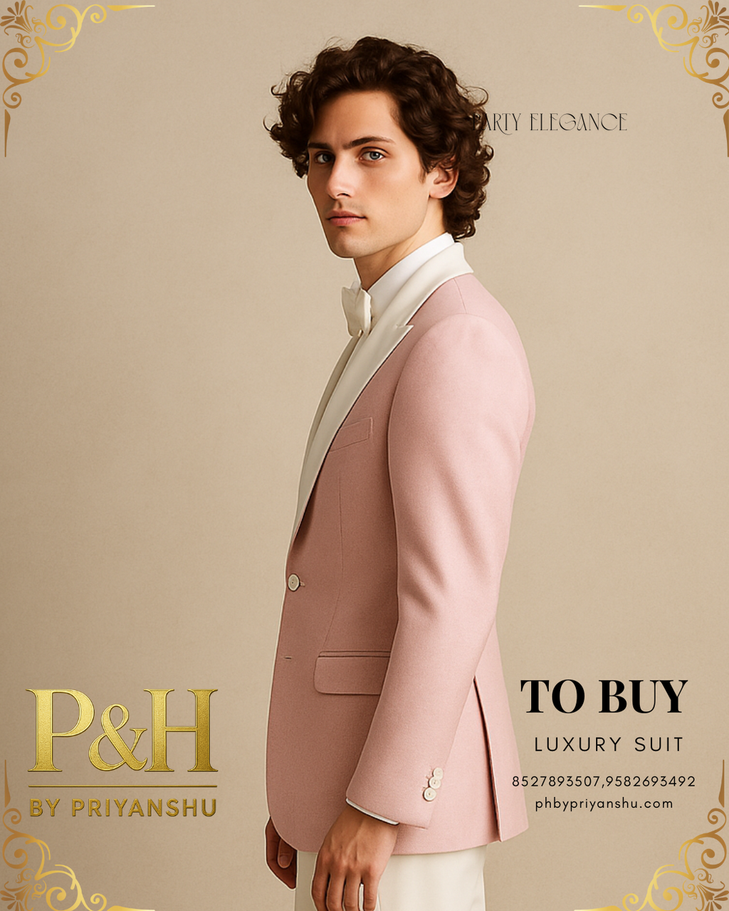 Pink Tuxedo with White Lapel and White Pants | P&H BY PRIYANSHU