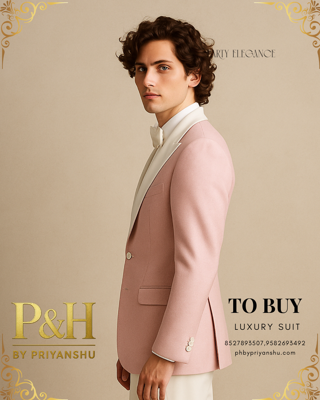 Pink Tuxedo with White Lapel and White Pants | P&H BY PRIYANSHU