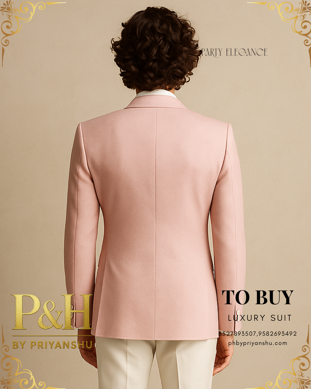 Pink Tuxedo with White Lapel and White Pants | P&H BY PRIYANSHU