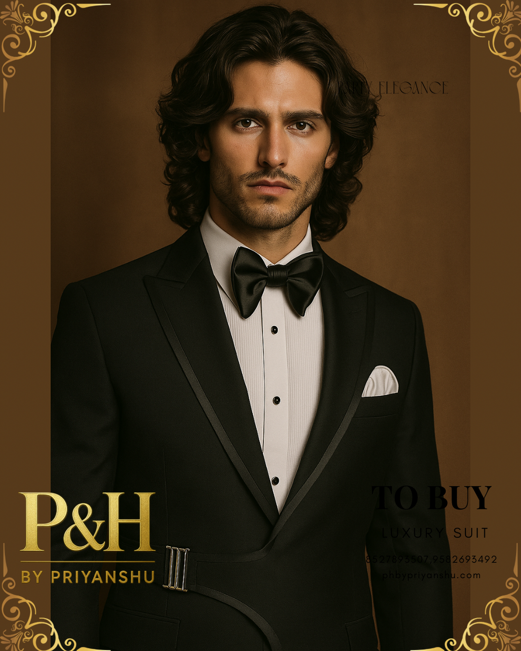 Black Tuxedo with Side Buckle & Shiny Black Piping | Celebrity Designer Suit | P&H BY PRIYANSHU