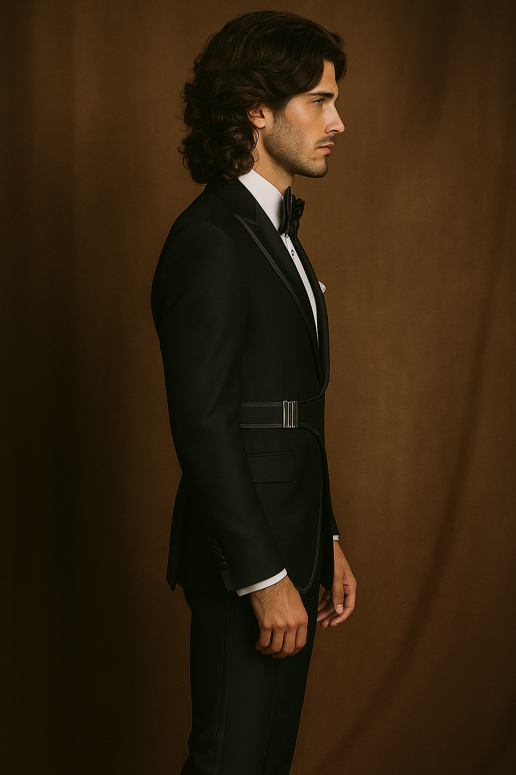 Black Tuxedo with Side Buckle & Shiny Black Piping | Celebrity Designer Suit | P&H BY PRIYANSHU