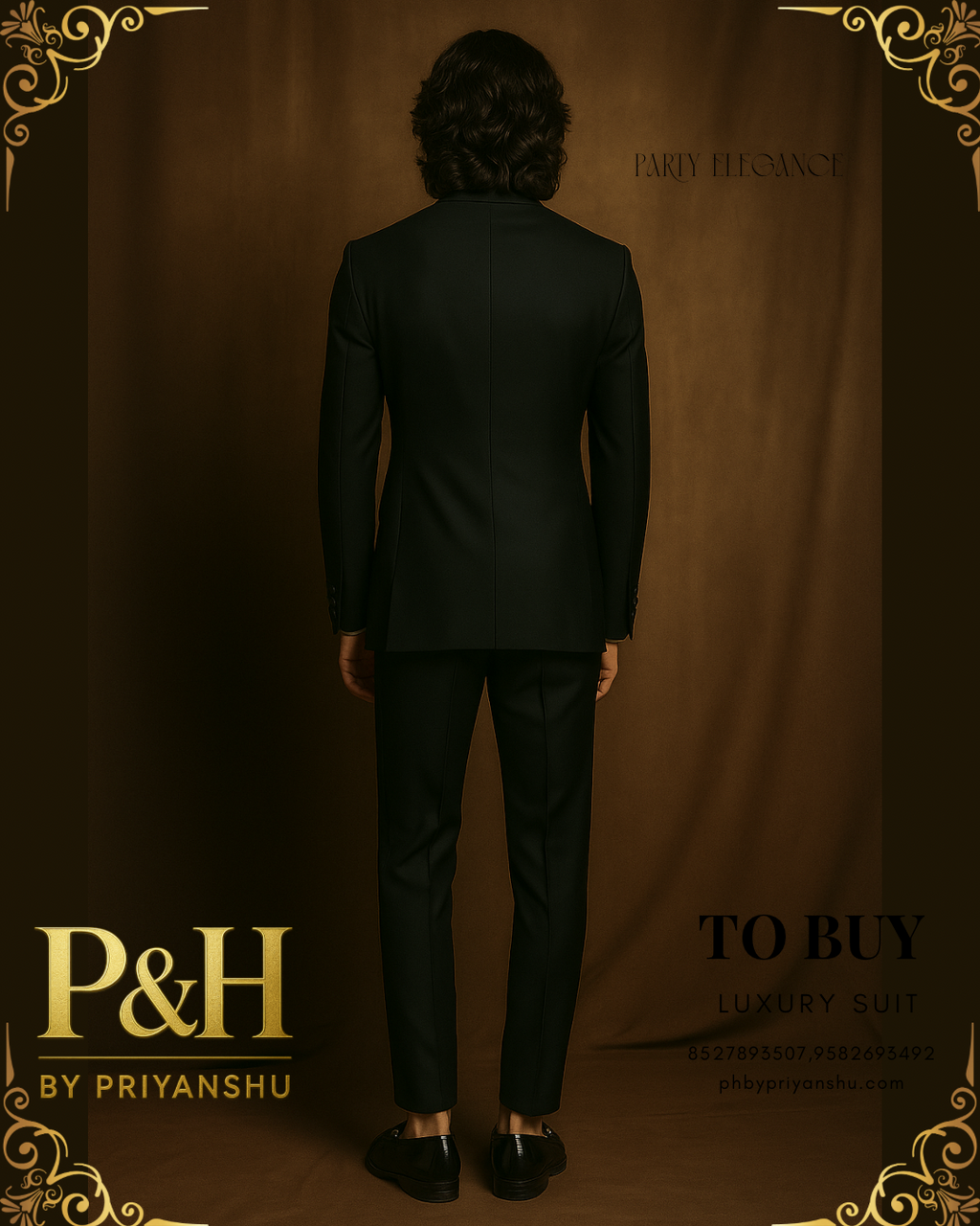 Black Tuxedo with Side Buckle & Shiny Black Piping | Celebrity Designer Suit | P&H BY PRIYANSHU