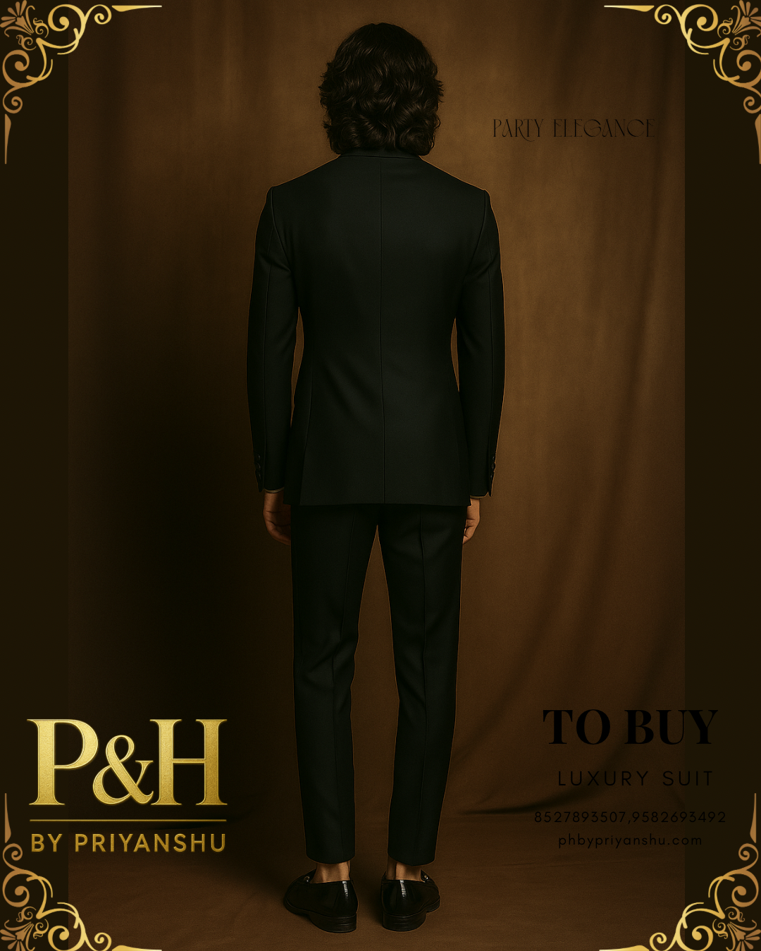 Black Tuxedo with Side Buckle & Shiny Black Piping | Celebrity Designer Suit | P&H BY PRIYANSHU