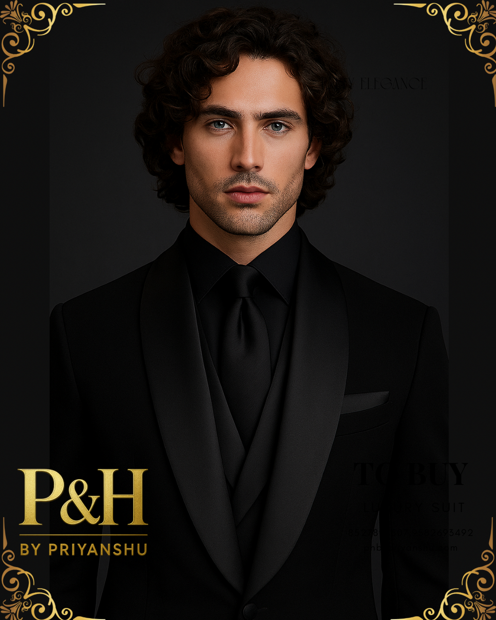 Black 3-Piece Tuxedo Suit with Shiny Lapel | P&H BY PRIYANSHU